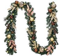 Valery Madelyn 9ft Pre-Lit Christmas Garland with Light for Mantle, Lighted Battery Operated Xmas Garland with Bronze Copper Gold Balls for Front Door Fireplace Table Centerpiece Outdoor Window Decor