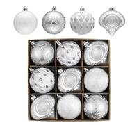 Valery Madelyn Christmas Ball Ornaments, 9ct 2.76 Inches White and Silver Shatterproof Christmas Tree Decorations Set, Luxury Hanging Ornaments for Xmas Holiday Party Decor