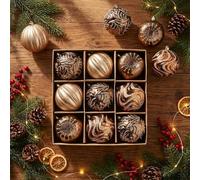 Valery Madelyn Christmas Ball Ornaments, 9ct Bronze, Copper, and Gold Shatterproof Fall Christmas Tree Decorations Set, 3.94 Inches Luxury Brown Hanging Ornaments for Xmas Trees Bulk Holiday Decor