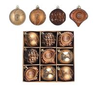 Valery Madelyn Christmas Ball Ornaments for Valentines Day, 9ct Bronze Copper Brown and Gold Shatterproof Christmas Tree Decorations Set, 2.76 Inches Luxury Hanging Ornaments for Xmas Holiday Decor
