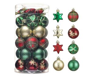 Valery Madelyn Christmas Baubles, 35pcs 5cm Country Red, Green & Gold Ball Ornaments for Tree Decorations