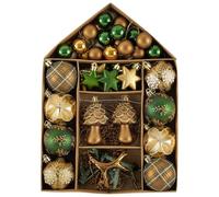 Valery Madelyn Christmas Baubles,70pcs 3-9cm Shatterproof Christmas Baubles Pack with Tree Topper, Ball Ornaments for Tree Decoration,House Shape (Copper Green)