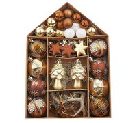 Valery Madelyn Christmas Baubles,70pcs 3-9cm Shatterproof Christmas Baubles Pack with Tree Topper, Woodland Copper and Gold Ball Ornaments for Tree Decoration,House Shape Packing