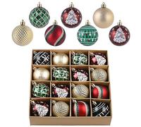 Valery Madelyn Christmas Baubles for Traditional Christmas Tree Decorations,16pcs 6cm Country Red Green and Gold Christmas Ball Ornaments for Christmas Tree Decorations