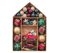 Valery Madelyn Christmas Baubles for Traditional Christmas Tree Decorations,70pcs Red Green Gold Shatterproof Ball Ornaments, Hanging Gifts, House Shape Packing