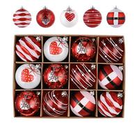 Valery Madelyn Christmas Baubles Set 12pcs 80mm, Red and White Shatterproof Christmas Ball Ornaments for Xmas Tree Decorations
