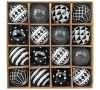 Valery Madelyn Christmas Ornaments Set, 16ct Black and White Shatterproof Christmas Halloween Tree Decorations Ball Ornaments Bulk, 3.15 Inches Modern Hanging Ornaments for Xmas Trees Holiday Decor