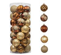 Valery Madelyn Christmas Ornaments Set, 35ct 2.76 Inches Brown Copper and Gold Shatterproof Christmas Tree Decorations, Woodland Bronze Hanging Ball Ornaments Bulk for Xmas Holiday Decor