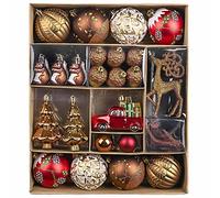 Valery Madelyn Christmas Ornaments Set, 60ct Red and Brown Shatterproof Christmas Tree Decorations, Woodland Hanging Ball Ornaments Bulk for Xmas Holiday Decor