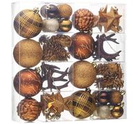 Valery Madelyn Christmas Ornaments Set, 70ct Brown Copper Gold Shatterproof Christmas Tree Decorations, Woodland Hanging Ball Ornaments Bulk for Xmas Holiday Decor