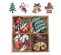 Valery Madelyn Christmas Tree Decorations, 24pcs Wooden Hanging Tree Ornaments, 5 Inch Red & Green XmasTrees, Gifts, Candy Canes,Bells Pendants for Home Decorations