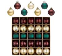 Valery Madelyn Christmas Tree Decorations 25pcs 4CM, Red Green and Gold Xmas Baubles Shatterproof Ball Ornaments Set