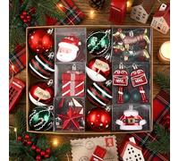 Valery Madelyn Christmas Tree Decorations 40pcs, Green Red and White Christmas Baubles Set Shatterproof Ball Ornaments for Tree