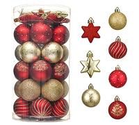 Valery Madelyn Christmas Tree Decorations Christmas Baubles Red Gold 35pcs 5cm Shatterproof Baubles for Tree Balls Ornaments for Traditional Xmas Decoration