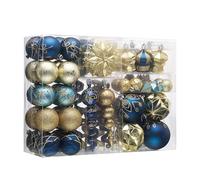Valery Madelyn Christmas Tree Decorations Set, 108ct Blue and Gold Shatterproof Ball Ornaments Bulk, Peacock Hanging Ornaments for Trees Xmas Holiday Ramadan Decor