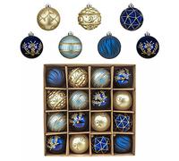 Valery Madelyn Christmas Tree Decorations Set for Mardi Gras, 16ct Blue Gold Shatterproof Ball Ornaments, 3.15 Inches Peacock Hanging Ornaments for Xmas Holiday Decor