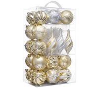 Valery Madelyn Christmas Tree Decorations Set for Valentines Day, 40ct White and Gold Shatterproof Christmas Ball Ornaments Bulk, Luxury Hanging Ornaments for Xmas Holiday Wedding Decor