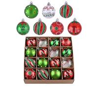 Valery Madelyn Christmas Tree Ornaments Set, 16ct Elf Red Green White Shatterproof Christmas Tree Decorations Bulk, 2.36 Inch Decorative Hanging Ball Ornaments for Xmas Trees Holiday Party Decor