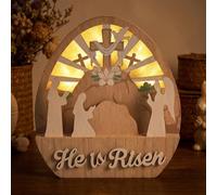 Valery Madelyn Easter Decorations with LED Light, Lighted Empty Tomb Scene and Cross Decoration, Wooden Christian Easter Decor Resurrection Scene for Home Table Shelf, 8.0 inch