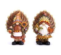 Valery Madelyn Fall Decorations for Home, 2 Pcs Indian Fall Gnomes Thanksgiving Decor for Table Indoor, Resin Turkey Decorations Native American Figurines for Autumn Harvest Tiered Tray Mantel, 6"
