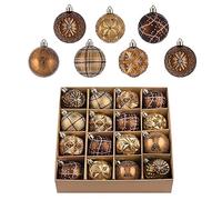 Valery Madelyn Fall Ornaments for Christmas Trees, 16ct Bronze Copper Brown Gold Shatterproof Fall Christmas Tree Decorations, 2.36 Inches Luxury Hanging Ball Ornaments for Thanksgiving Autumn Harvest