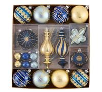 Valery Madelyn Fall Ornaments for Christmas Trees, 60ct Blue and Gold Shatterproof Christmas Tree Decorations, Luxury Hanging Ball Ornaments Bulk for Thanksgiving Autumn Harvest Decor