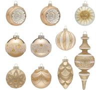 Valery Madelyn Glass Christmas Ornaments Set, 10ct White Gold Mercury Blown Glass Christmas Tree Ball Decorations, Luxury Xmas Hanging Teardrop Finial Faceted Reflector for Holiday Decor
