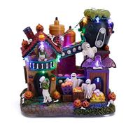 Valery Madelyn Halloween Decorations, Lighted Halloween Village Houses with Music and LED Lights, Resin Haunted House Spooky Town Scary Candy Factory for Home and Party Table Desk Mantel, 8 Inch