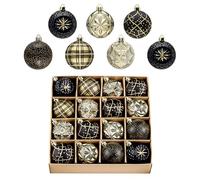 Valery Madelyn Ornaments for Christmas Trees, 16ct Black and Gold Shatterproof Christmas Tree Decorations, 2.36 Inches Luxury Hanging Ball Ornaments for Xmas Holiday Party