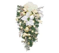 Valery Madelyn Pre-Lit Christmas Teardrop Swag for Decorating Outdoor, 24 Inch Mailbox Swag Decoration with White Gold Ball Ornament for Stairway Window Shelf Valentine’s Day Wedding Decor