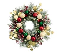Valery Madelyn Pre-Lit Christmas Wreath for Front Door with Lights, 20 Inch Large Chritsmas Wreath with Pine Cone Berries Red Green Xmas Balls for Fireplace Window Outdoor Table Centerpiece Decoration