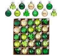 Valery Madelyn St Patricks Day Decorations Shamrock Tree Ornament Set, 25ct 1.18inch Hanging Ball Ornament Irish Festival Decor, Good Luck Clover Green Gold Christmas Ball for Party Home Spring