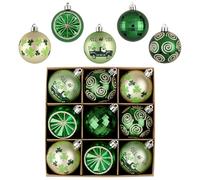 Valery Madelyn St Patricks Day Decorations Shamrock Tree Ornament Set, 9pcs 2.36inch Hanging Ball Ornament Irish Festival Decor, Good Luck Clover Green Gold Christmas Ball for Party Home Spring