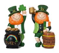 Valery Madelyn St Patricks Day Leprechaun Garden Figurine Home Decor, 2Ct Irish Luckly Tiered Tray Decor with Clover, Medium Green Resin Gnome Saint Patricks Day Gift Decoration for Table Centerpiece
