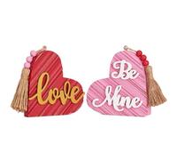Valery Madelyn Valentines Day Decorations, 2Pcs Pink Heart Wooden Decor Table Centerpieces, 3.9 Inch Love Sign for Valentines Day Wedding Tiered Tray Home Kitchen Living Room Dining Room Shelf