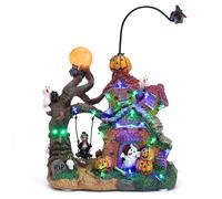 Valery Madelyn Vintage Halloween Villages Decoration for Home, 12Inch Lighted Halloween Witch House Resin Statue with Music and Light for Table Outdoor Indoor Home Halloween Party Decor