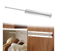 Valet Rod for Closet Pull Out,12.6inch Silver Retractable Slide out Rod for Clothes No Hooks,Slide out Garment Rack for Wardrobe Organization and Storage(Require Drilling Holes)