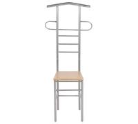 Valet Stand Chairs Set of 2 Metal with Wood Material Seat Light Brown Silver 52 x 40 x 120 cm Coat Stand Clothes Rack Shoe Rack Suit Stand for Bedroom Hallway Office