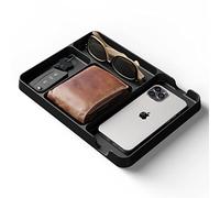 Valet Tray (Black) - Night Stand Organiser - Perfect Bedside, Dresser, Office & Bedroom Organization Tray - Bamboo Fiber Desk Top Storage for Wallet, Keys, Sunglasses & Phone Charging Station for Men