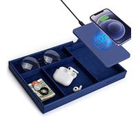 Valet Tray, Built in Wireless Charging Pad, Nightstand Organizer, Bedside Organizer, Mens Jewelry Box, Everyday Carry Tray for Men and Women -Blue