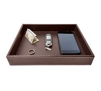 Valet Tray, Desk Tray, Nightstand Organizer for Men, Brown PU Leather, 10.3 x 8.3 x 1.6 inches