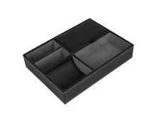 Valet Tray Leather, Mens Black 5 Compartment Dresser Wallet Cards Office Desk Jewellery Storage Organiser Box For Keys, Phone, Wallet, Coin