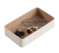 Valet Tray Multi-Function Desktop Organizer Tray PU Leather Storage Box (Beige)