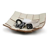 Valet Tray PU Leather Key Bowl for Men Women Entryway Table Nightstand Catchall EDC Dump Tray for Wallet, Keys, Jewelry Men's Gift - Coffee & White, 9.8" L x 9.8" W x 2" H