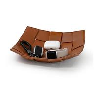 Valet Tray PU Leather Key Holder Bowl for Men and Women Entryway Table Nightstand Catchall Storage Organizer EDC Dump Tray for Wallet, Keys, Coins Men's Gift - Brown, 9.8" L x 9.8" W x 2" H