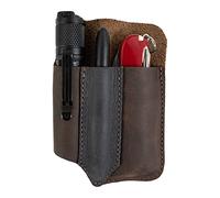 Valhalla Gear, EDC Tool Holster, Rustic Sleeve for Tools, Pocket Case, Full Grain Leather, Handmade, (Bourbon Brown/Charcoal Black)
