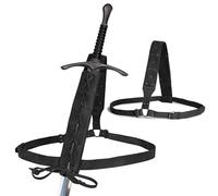 Valhalla Gear, Medieval Back Sword Shoulder Frog, Renaissance Sheath Holster, Knight Cosplay, Warrior Costumer, Full Grain Leather, Handmade (Charcoal Black)