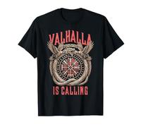 Valhalla is Calling Viking Serpent Rune Compass Ravens T-Shirt