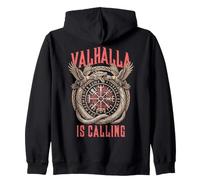 Valhalla Is Calling Viking Serpent Rune Compass Ravens Zip Hoodie