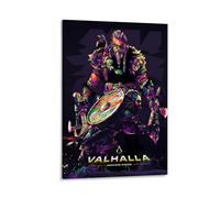 Valhalla Poster Art Assassin Inspired Wall Print Colorful Gaming Decor Viking Warrior Artwork Modern Home Decoration Unique Gift for Gamers Video Game Wall Art Gift 12x18inch(30x45cm) Framed